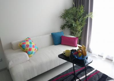 Cozy living room with white sofa and decorative pillows