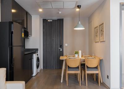 Modern kitchen with dining area in a contemporary apartment