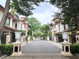 Gated community street view with townhouses