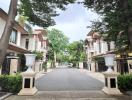 Gated community street view with townhouses