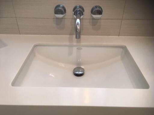 Modern bathroom sink with chrome faucet