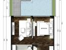 Architectural floor plan of a one-bedroom villa with furniture layout