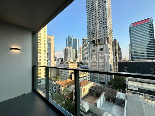 Spacious balcony with a panoramic city view