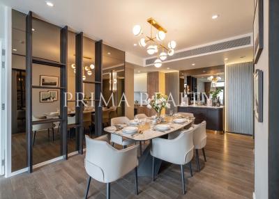 Elegant dining room with modern furnishings and open concept layout