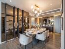 Elegant dining room with modern furnishings and open concept layout