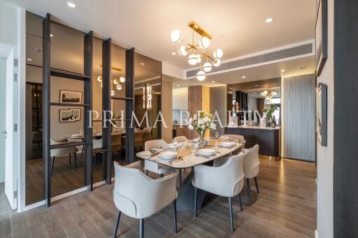 Elegant dining room with modern furnishings and open concept layout