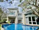 Luxury two-story house with swimming pool and garden