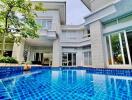 Luxurious house exterior with a swimming pool