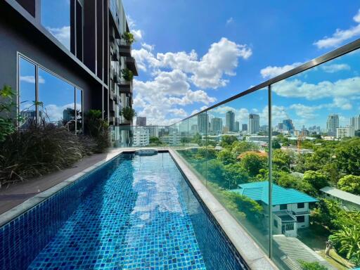 Luxurious balcony with private pool and city view