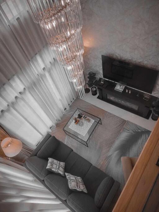 Elegant living room interior with modern design and lighting