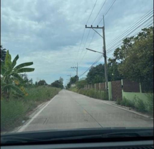 View of a residential street from a car