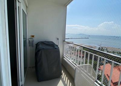 Spacious balcony with ocean view and safety net