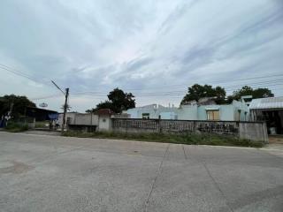 Residential neighborhood street view with houses