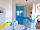 Modern bathroom interior with bright colors