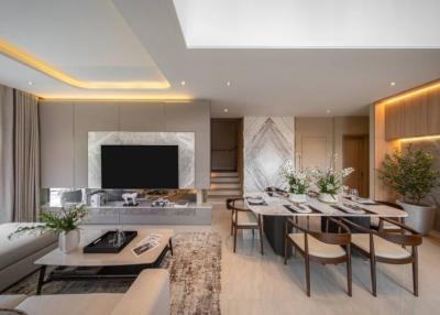 Elegant living room with dining area and modern design