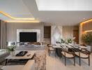 Elegant living room with dining area and modern design