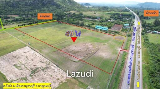 49 Rai Land for Sale on the Kanchanaburi - Thongphaphoom National Highway