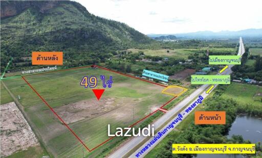 49 Rai Land for Sale on the Kanchanaburi - Thongphaphoom National Highway