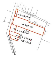 Architectural blueprint of an irregularly shaped building floor plan