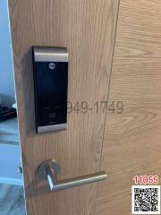 Modern electronic lock system on wooden door