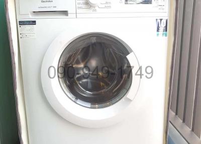 Front-loading Electrolux washing machine in a laundry space