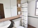 Modern bathroom interior with clean lines and neutral colors