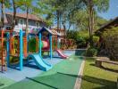 Bright and colorful outdoor playground with various play structures