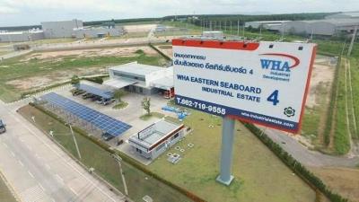 Aerial view of an industrial estate with a large billboard