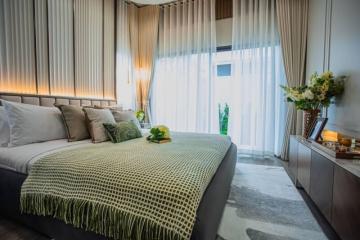 Modern bedroom interior with king-sized bed and elegant decor