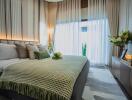Modern bedroom interior with king-sized bed and elegant decor