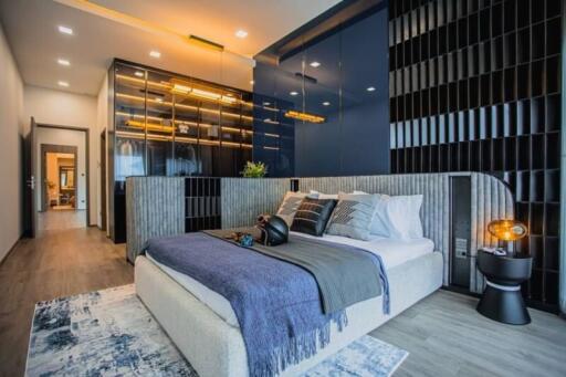 Modern cozy bedroom with stylish interior design