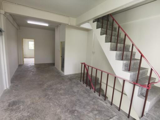 Spacious empty interior of a building with staircase