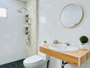 Modern bathroom with walk-in shower and elegant vanity