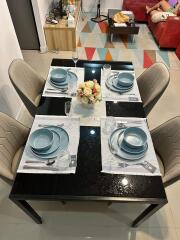 Elegantly set dining table within a modern home
