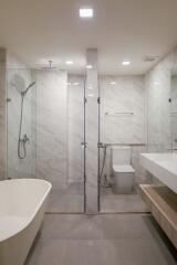 Modern bathroom with walk-in shower and stylish fixtures