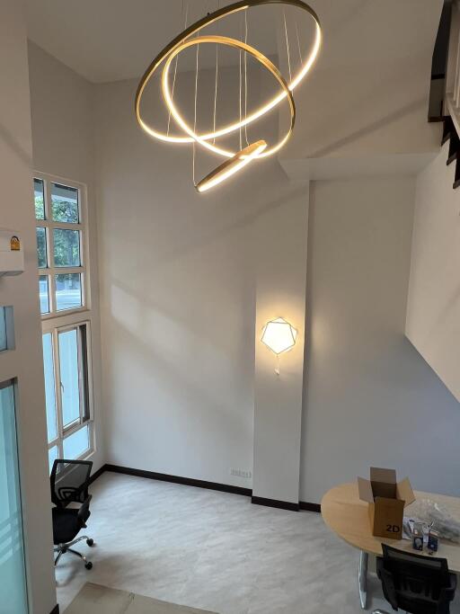 Minimalist living room with modern lighting fixtures