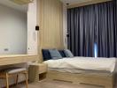 Modern bedroom with wooden furniture and elegant design