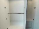 Spacious empty built-in closet with shelving and hanging space