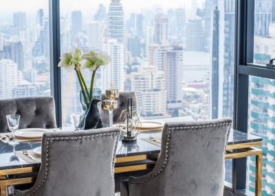 Elegant dining room with city skyline view