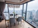 Modern dining area with skyline view