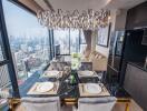 Elegant dining room with city skyline view