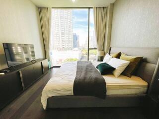 Modern bedroom with city view