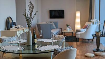 Elegant living room with dining area and modern furniture