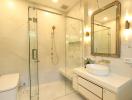 Modern bathroom with glass shower and stylish vanity