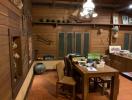 Wooden home office with rustic decorations and furniture