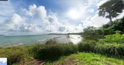 Scenic waterfront view with lush greenery and clear skies