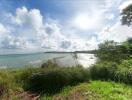 Scenic waterfront view with lush greenery and clear skies