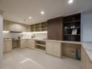 Modern kitchen with ample counter space and built-in shelves