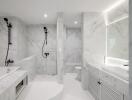 Modern bathroom with marble tiles and high-end fixtures