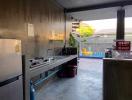 Modern outdoor kitchen with stainless steel appliances